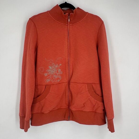 Royal Robbin’s Women’s Full Zip Sweatshirt SZ L Embroidered Pumpkin Spice Orange - Picture 2 of 12